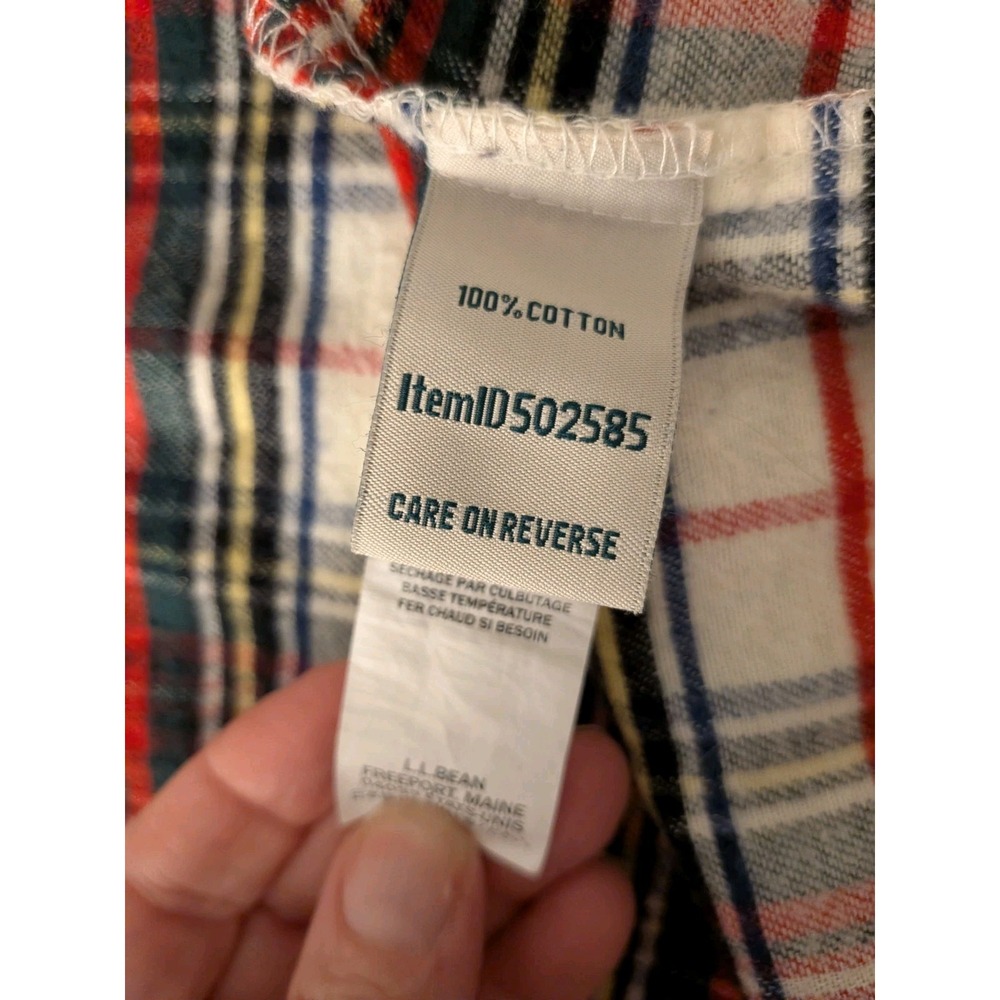LL Bean Flannel Robe L Natural Red Scotch Plaid Tartan Cabincore Cottage Holiday - Picture 5 of 6